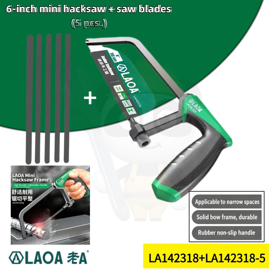 Hacksaw - LAOA 6-Zoll-Mini-Handsäge mit Sägeblättern, kleine Rahmensäge,
